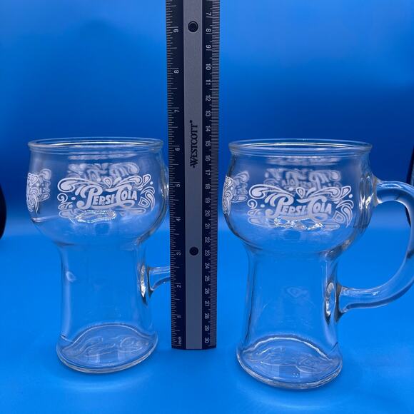 Vintage Lot of 2 Pepsi Cola Mug Glasses Embossed Bottom Design Handle - Picture 6 of 7